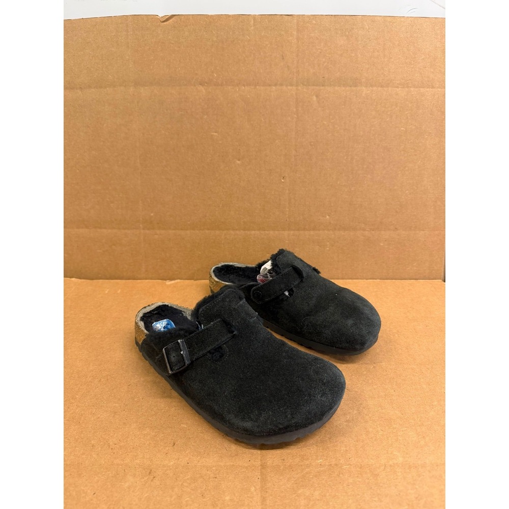 Birkenstock Boston Shearling Suede Leather Clogs Black Womens Size 38 EU